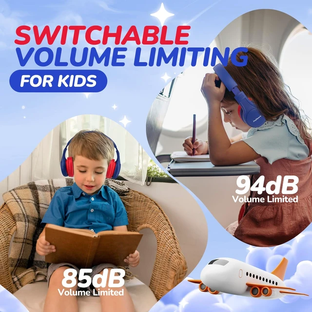 Alt view image 2 of 7 - Kids Bluetooth Headphones Foldable, 60Hrs, Built-in Mic-Blue Red 85/94dB Volume Limited, Stereo Sound, Type-C Fast Charging, Bluetooth 5.4, Wireless Headphones for Kids Toddler Travel School