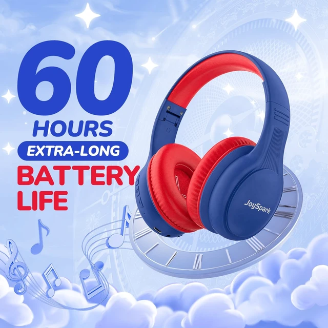 Alt view image 3 of 7 - Kids Bluetooth Headphones Foldable, 60Hrs, Built-in Mic-Blue Red 85/94dB Volume Limited, Stereo Sound, Type-C Fast Charging, Bluetooth 5.4, Wireless Headphones for Kids Toddler Travel School
