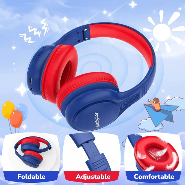 Alt view image 5 of 7 - Kids Bluetooth Headphones Foldable, 60Hrs, Built-in Mic-Blue Red 85/94dB Volume Limited, Stereo Sound, Type-C Fast Charging, Bluetooth 5.4, Wireless Headphones for Kids Toddler Travel School