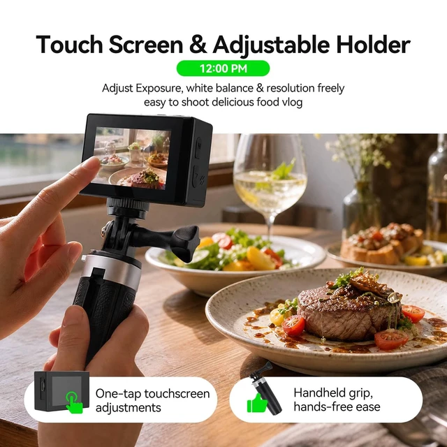 Alt view image 4 of 7 - SVGo2 4K Action Camera Travel Kit with Selfie Stick Tripod with 3X 1350mAh Batteries, Dual Touch Screen, 6-Axis EIS Stabilization, Backpack Clip & Case, Wired microphoneRemote control