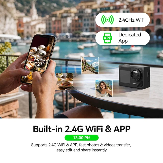Alt view image 5 of 7 - SVGo2 4K Action Camera Travel Kit with Selfie Stick Tripod with 3X 1350mAh Batteries, Dual Touch Screen, 6-Axis EIS Stabilization, Backpack Clip & Case, Wired microphoneRemote control