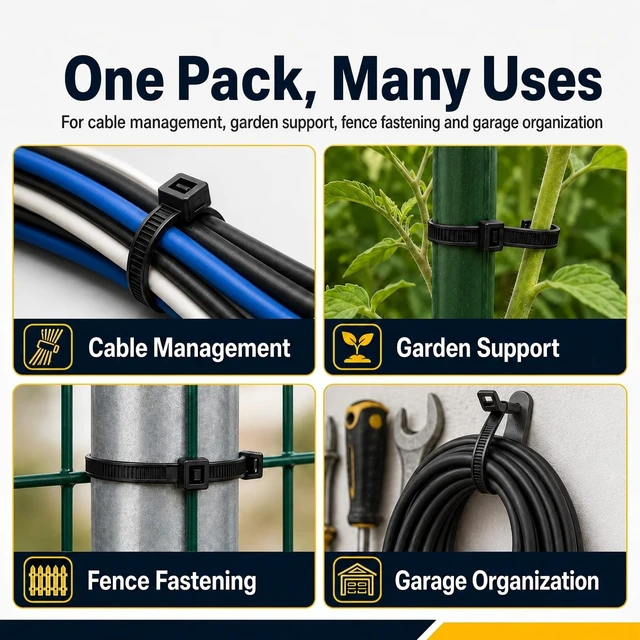 Alt view image 5 of 7 - 500 Pack 12 Inch Heavy Duty Zip Ties, 120 lb Black Cable Ties UV Resistant Nylon for Indoor Outdoor, Self Locking Wire Ties for Electrical Garden Automotive Workshop