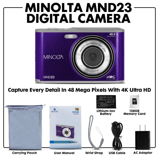 Alt view image 2 of 7 - MND23 48MP Camera, Rear Selfie Lens, 4K Video, 16X Zoom (Purple) Capture sharp photos and video with intuitive controls for travel, family and everyday moments