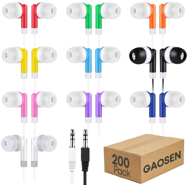 Main image of Bulk Kids Earbuds 200 Pack for Classroom School Student,Multi Colored Wired in Ear Headphones,Wholesale 3.5mm Earphones for Chromebook Laptop PC,Individually Bagged(GS01, 200 Mixed)