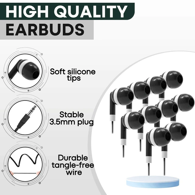 Alt view image 3 of 7 - Bulk Earbuds Headphones 100 Pack for Kids School Classroom,Black Dot in-Ear Earphones,Student Wired Ear Buds with 3.5 mm Jack for Computer Chromebook Laptop PC(GS01,100 Black)