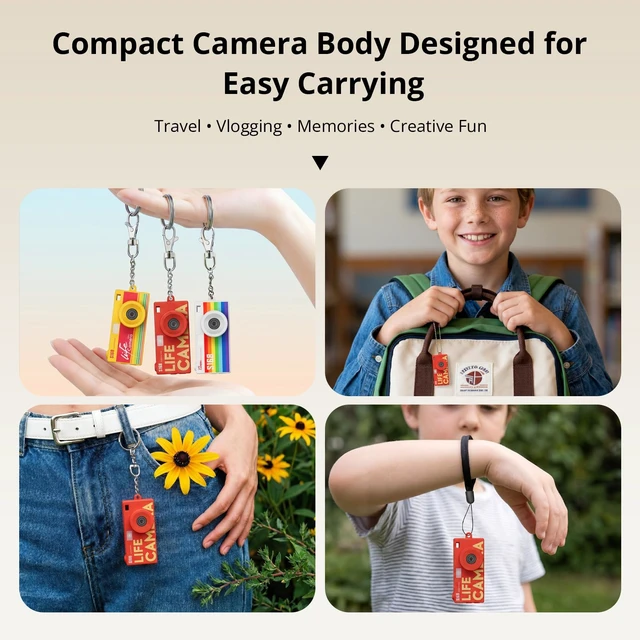 Alt view image 6 of 7 - Mini Keychain Digital Camera, 16GB Card, Y2K Retro Tiny Camera 1440P Video, 2MP Photos, 1.47-Inch IPS Screen, Built-In Flash, Filters, Pocket Size for Kids, Teens, Travel and Vlogging