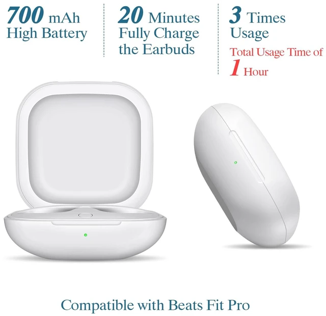 Alt view image 3 of 7 - Wireless Charging Case Compatible for Beats Fit Pro, Portable Charger Case Replacement with Bluetooth Pairing Sync Button, 700mAh Built-in Battery (Not Included Earbuds) (White)