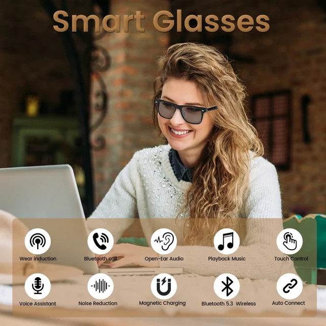 Alt view image 2 of 7 - Bluetooth Audio Smart Glasses for Women Men,Polarized Sunglasses Bluetooth Sunglasses with Open Ear Speaker,Voice Control, Hands-Free Calls & Built-in Mic for iPhone Android Music/Work