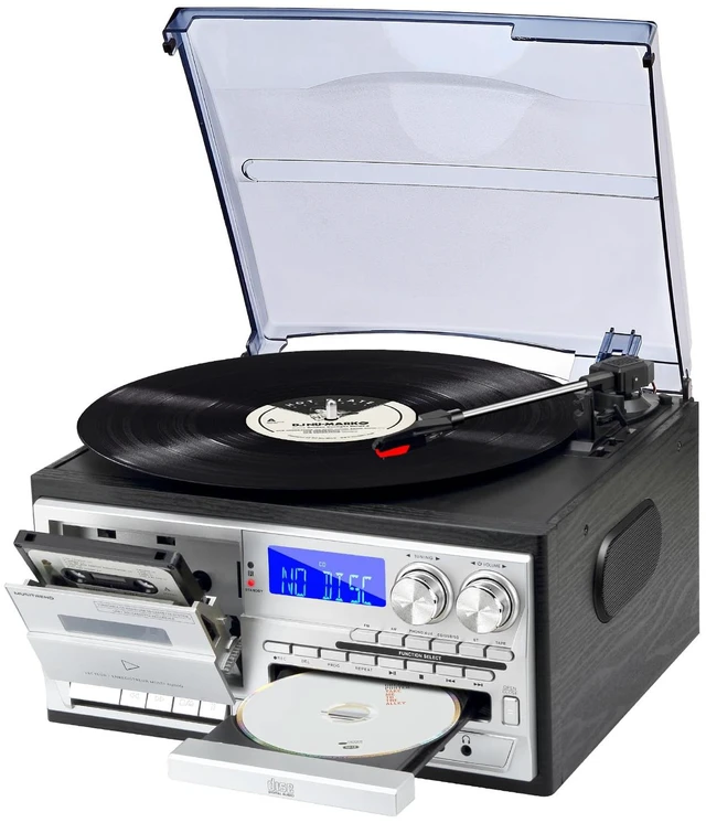 Main image of Record Player with Bluetooth Input & Output, 9-in-1 Retro Music Center for Home, 3-Speed Turntable, CD/Cassette, USB/SD, AM/FM Radio, Built-in Stereo Speakers & Remote