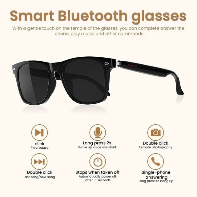 Alt view image 4 of 7 - Bluetooth Audio Smart Glasses for Women Men,Polarized Sunglasses Bluetooth Sunglasses with Open Ear Speaker,Voice Control, Hands-Free Calls & Built-in Mic for iPhone Android Music/Work