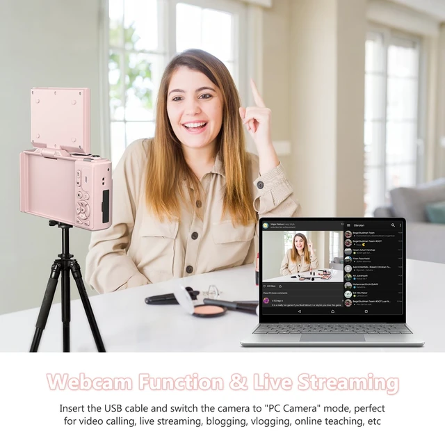 Alt view image 4 of 7 - 4K Digital Camera with 180° Flip Screen, 64MP Compact Vlogging Camera, Pink Point And Shoot Camera with WiFi, 32GB SD Card, Easy To Use Digital Camera Kit for Travel and Beginners