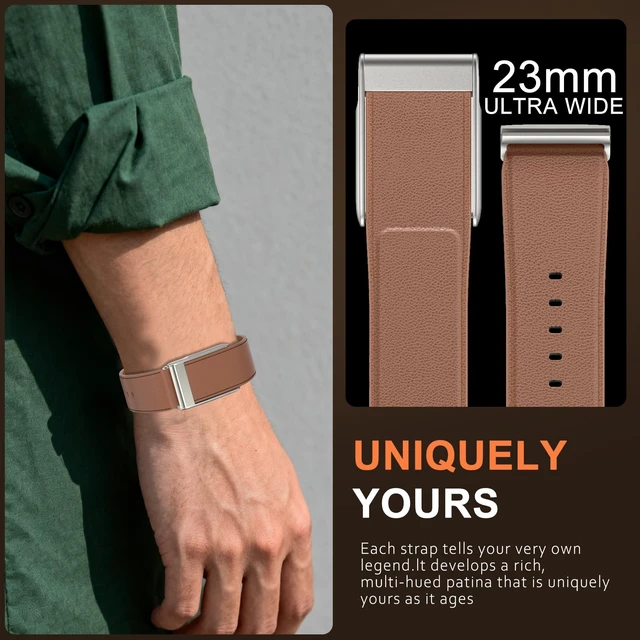 Alt view image 3 of 7 - Leather Band Compatible with Whoop 5.0 Bands One, Peak and Life/MG Genuine Leather Rugged Durable Replacement Wristbands Straps for Whoop 5.0 Band Women Men Not Compatible with Gen 4
