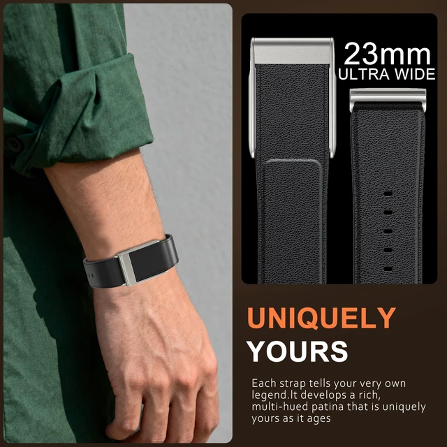Alt view image 3 of 7 - Leather Band Compatible with Whoop 5.0 Bands One, Peak and Life/MG Genuine Leather Rugged Durable Replacement Wristbands Straps for Whoop 5.0 Band Women Men Not Compatible with Gen 4