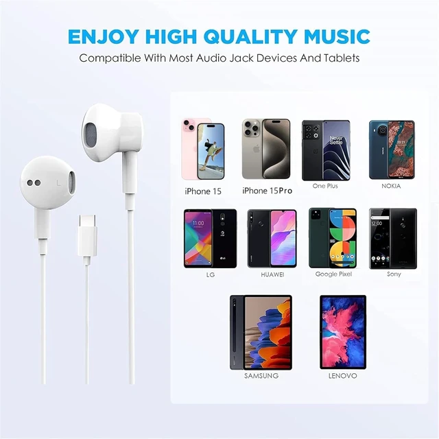 Alt view image 6 of 7 - USB C Headphones Earbuds for iPhone17/16/15, iPad Pro,Galaxy,Pixel Built-in Mic, Noise Cancelling, Volume Control, Ultra Clear Calls, Supports for iPhone 17/16/15 Series, Galaxy, Pixel