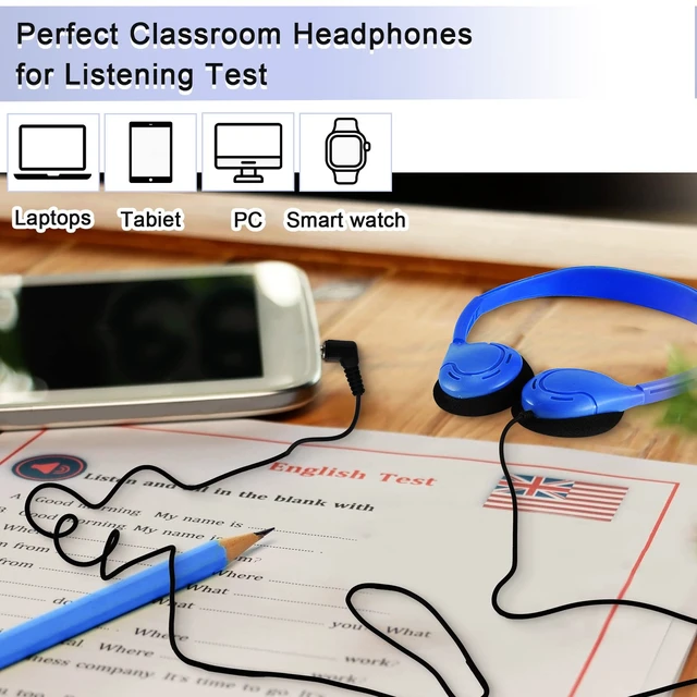 Alt view image 3 of 7 - 30 Pack Over Ear Headphones Corded Bulk Set 3.5mm,Retro Color On Ear Headsets Adjustable Earphones with Cord for Library Computer Lab Online Lesson Group Testing