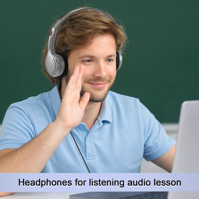 Alt view image 7 of 7 - 30 Pack Over Ear Headphones Corded Bulk Set 3.5mm,Retro Color On Ear Headsets Adjustable Earphones with Cord for Library Computer Lab Online Lesson Group Testing