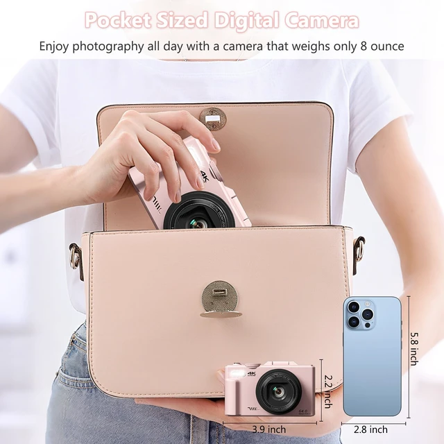 Alt view image 6 of 7 - 4K Digital Camera with 180° Flip Screen, 64MP Compact Vlogging Camera, Pink Point And Shoot Camera with WiFi, 32GB SD Card, Easy To Use Digital Camera Kit for Travel and Beginners
