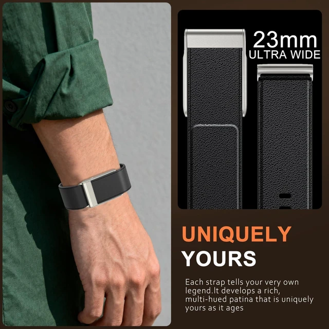 Alt view image 3 of 7 - Leather Band Compatible with Whoop 5.0 Bands One, Peak and Life/MG Genuine Leather Rugged Durable Replacement Wristbands Straps for Whoop 5.0 Band Women Men Not Compatible with Gen 4