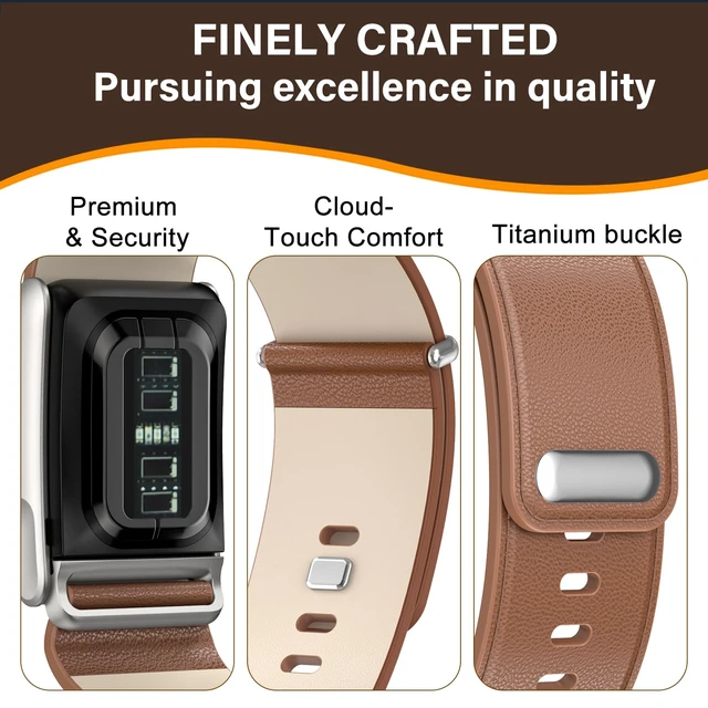 Alt view image 2 of 7 - Leather Band Compatible with Whoop 5.0 Bands One, Peak and Life/MG Genuine Leather Rugged Durable Replacement Wristbands Straps for Whoop 5.0 Band Women Men Not Compatible with Gen 4