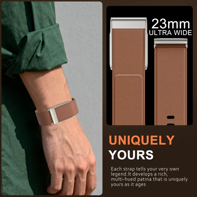 Alt view image 3 of 7 - Leather Band Compatible with Whoop 5.0 Bands One, Peak and Life/MG Genuine Leather Rugged Durable Replacement Wristbands Straps for Whoop 5.0 Band Women Men Not Compatible with Gen 4