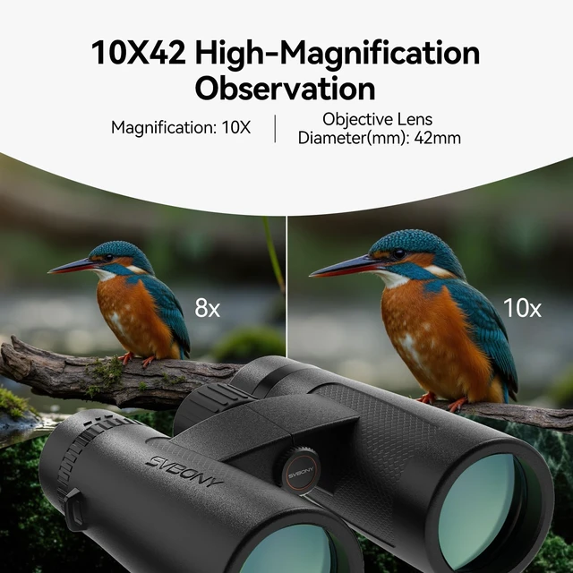 Alt view image 2 of 7 - Upgraded SV202 10x42 ED Binoculars for Adults 10x High Magnification Wide Field of View, Extra-Low Dispersion, BAK4 & FMC Optic System, IPX7 Waterproof, Clear, Bright, Distortion Free Low Light
