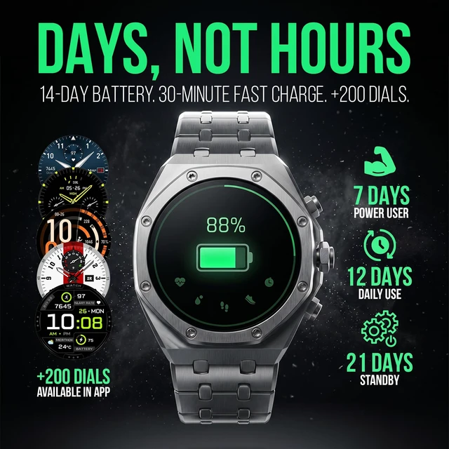Alt view image 3 of 7 - Chief Smartwatch for Men, Premium Hex Bezel Metal Smart Watch, 1.43" AMOLED Display, 14-Day Battery, Bluetooth Calling, Stainless Steel, Water Resistant, for Android iPhone (Silver)