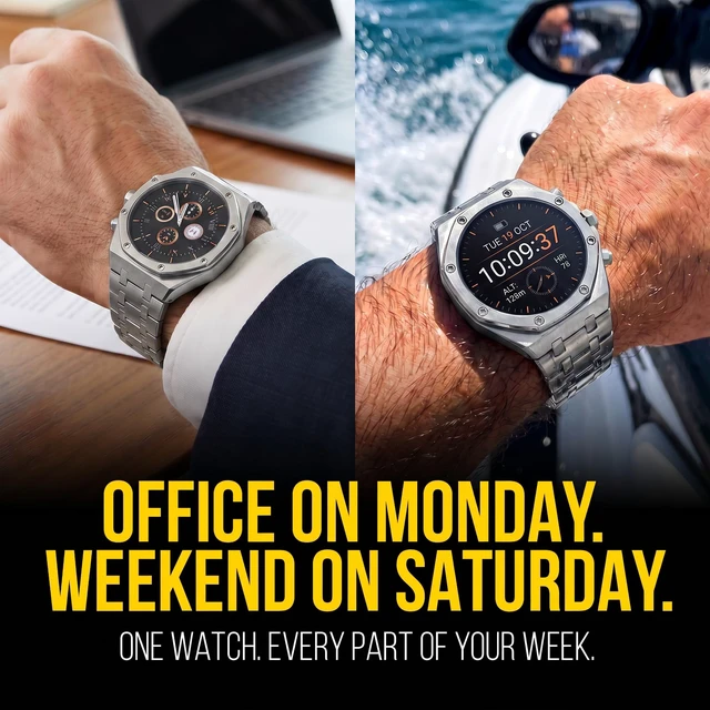 Alt view image 6 of 7 - Chief Smartwatch for Men, Premium Hex Bezel Metal Smart Watch, 1.43" AMOLED Display, 14-Day Battery, Bluetooth Calling, Stainless Steel, Water Resistant, for Android iPhone (Silver)