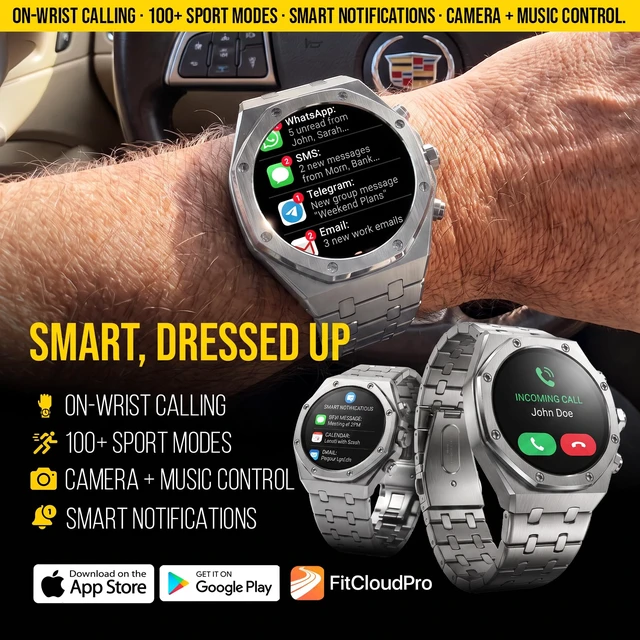Alt view image 5 of 7 - Chief Smartwatch for Men, Premium Hex Bezel Metal Smart Watch, 1.43" AMOLED Display, 14-Day Battery, Bluetooth Calling, Stainless Steel, Water Resistant, for Android iPhone (Silver)