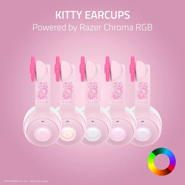 Alt view image 2 of 7 - Kraken Kitty V2 BT Wireless RGB Headset: Chroma RGB - Bluetooth 5.2-40 mm Drivers - 40 Hr Battery w/Type C Charging - Hello Kitty & Friends Edition