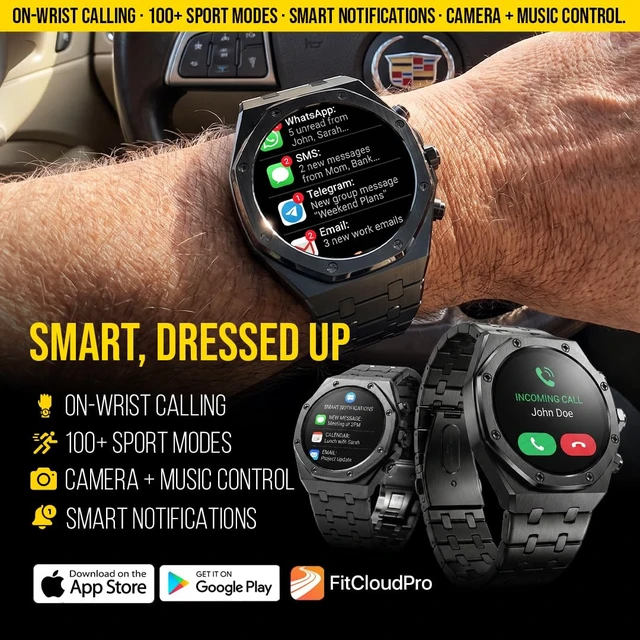 Alt view image 5 of 7 - Chief Smartwatch for Men, Premium Hex Bezel Metal Smart Watch, 1.43" AMOLED Display, 14-Day Battery, Bluetooth Calling, Stainless Steel, Water Resistant, for Android iPhone (Dark Gray)