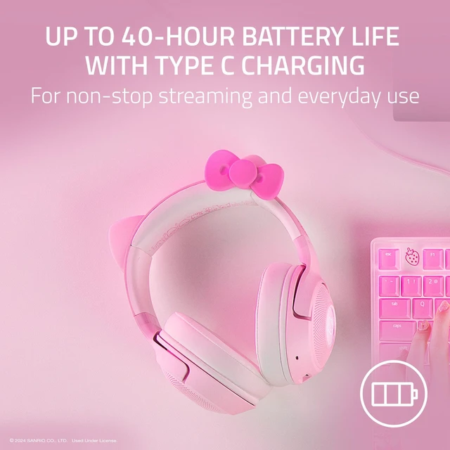 Alt view image 7 of 7 - Kraken Kitty V2 BT Wireless RGB Headset: Chroma RGB - Bluetooth 5.2-40 mm Drivers - 40 Hr Battery w/Type C Charging - Hello Kitty & Friends Edition