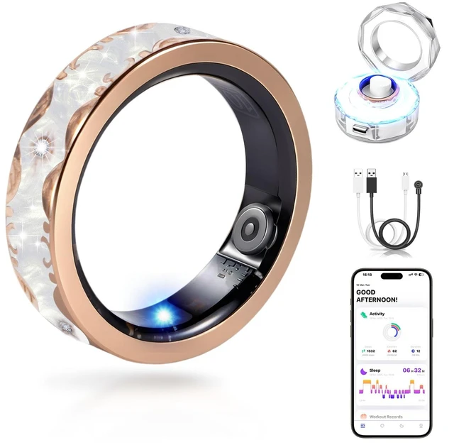Main image of Smart Ring for Women Fitness Health Sleep Tracker White Size 10 No Subscription Fee,128+ Sports, Stress & Sleep Monitor, Heart Rate &Women's Health,IP68 Waterproof, Android/iOS Compatible