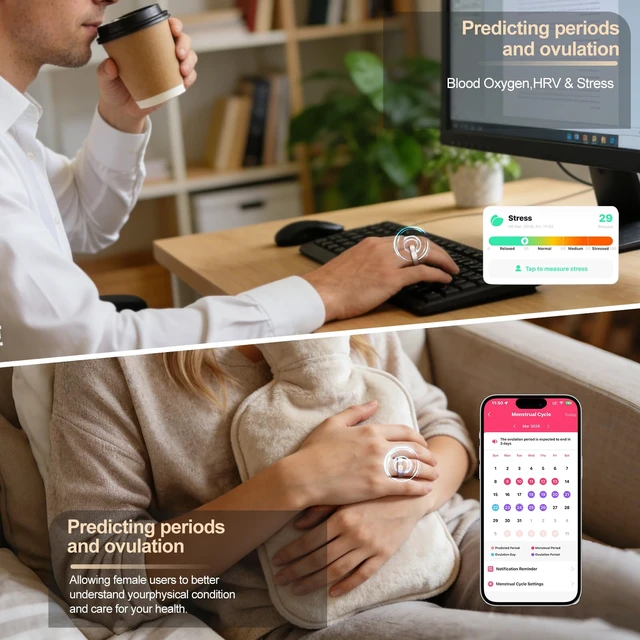 Alt view image 6 of 7 - Smart Ring for Women Fitness Health Sleep Tracker White Size 10 No Subscription Fee,128+ Sports, Stress & Sleep Monitor, Heart Rate &Women's Health,IP68 Waterproof, Android/iOS Compatible