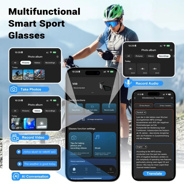 Alt view image 4 of 7 - Smart Glasses with Camera and Bluetooth, Polarized Sunglasses Pov Glasses with 32MP Anti-Shake Camera, EIS Stabilization, IP64 Waterproof Sports Sunglasses for Cycling Running Hiking Baseball