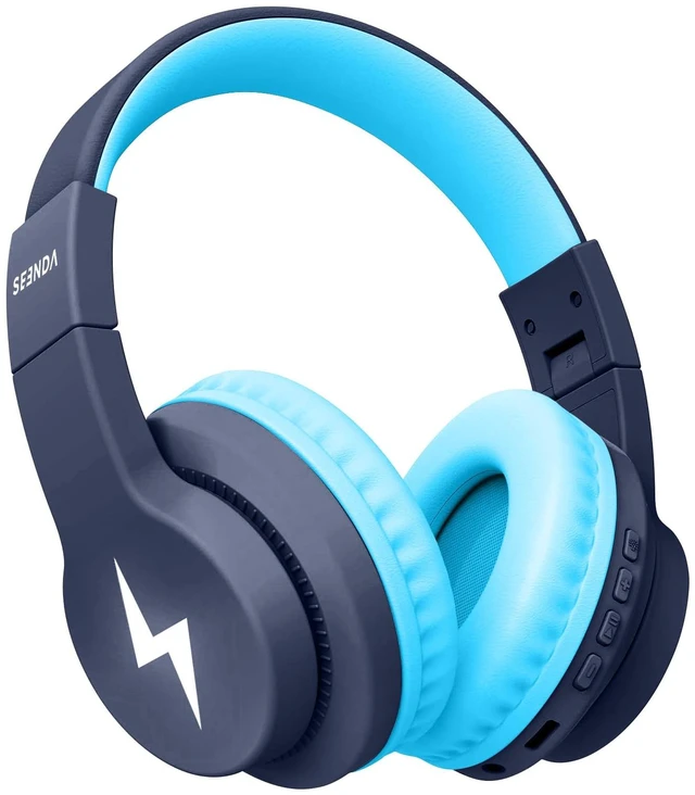 Main image of JCH-01 Kids Bluetooth Headphones, 85/94dB, 3 Light Modes,Dark Blue 75H playtime, soft padded fit, mic & AUX cord, stickers & doodle fun kids love; Wireess Headphones for school, travel, iPad