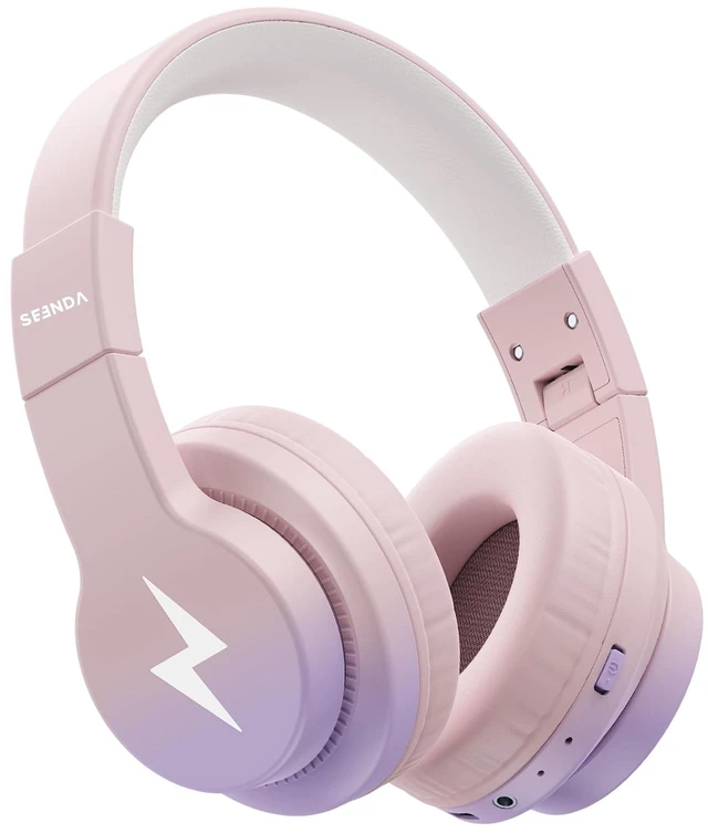 Main image of JCH-01 Kids Bluetooth Headphones, 85/94dB, 3 Light Modes,Purple&Pink 75H playtime, soft padded fit, mic & AUX cord, stickers & doodle fun kids love; Wireess Headphones for school, travel, iPad