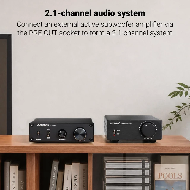 Alt view image 4 of 7 - A07 Premium TPA3255 Power Stereo Amplifier with AUX Pre-Out 300W*2 Swappable Op-Amp 2 channel Desktop integrated Class D Stereo HiFi Amp For Passive Bookshelf Speaker & 2.0/2.1 Home theater