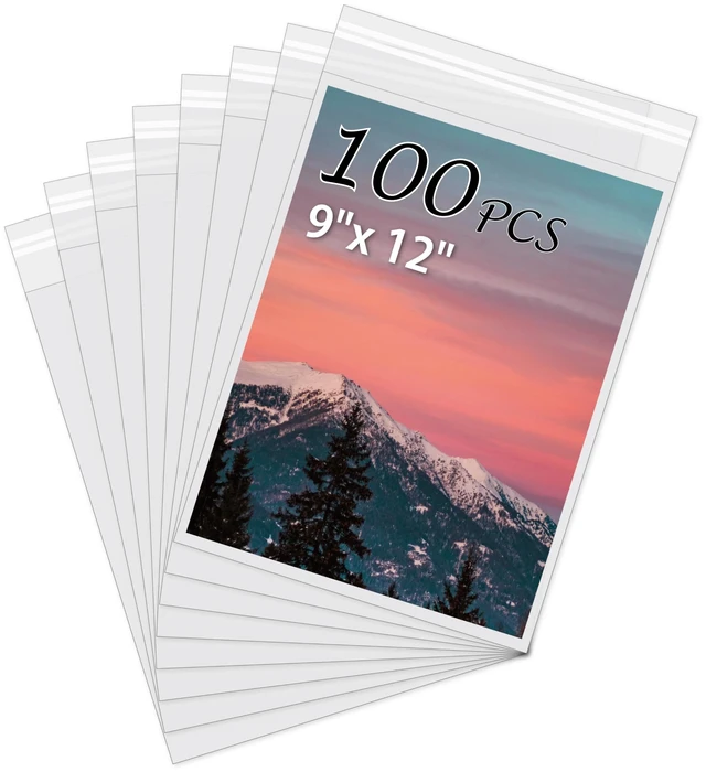 Main image of 100Pack Acid-Free Photo Sleeves Crystal Clear Storage Bags for 9x12 Print Pictures, Photos, Frame Mats (Bag Size: 9 1/4" x 12 3/8")