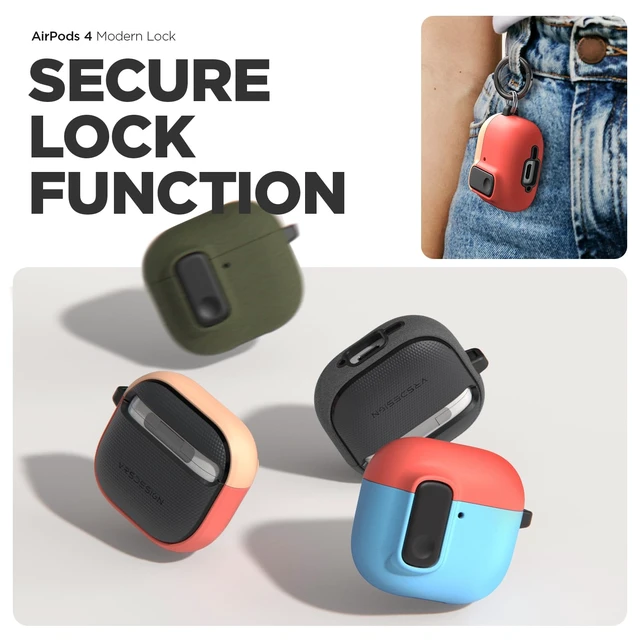 Alt view image 2 of 7 - Modern Lock for AirPods 5/4 Case - Peach & Coral Secure Lock Design Rugged Protection AirPods 5/4 Case