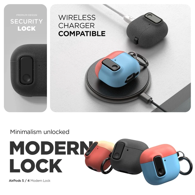 Alt view image 3 of 7 - Modern Lock for AirPods 5/4 Case - Sand Stone Secure Lock Design Rugged Protection AirPods 5/4 Case