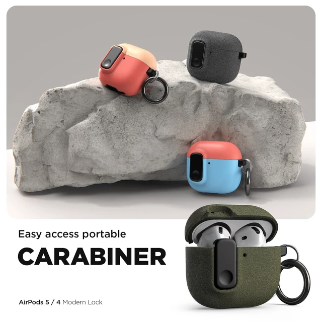 Alt view image 4 of 7 - Modern Lock for AirPods 5/4 Case - Sand Stone Secure Lock Design Rugged Protection AirPods 5/4 Case