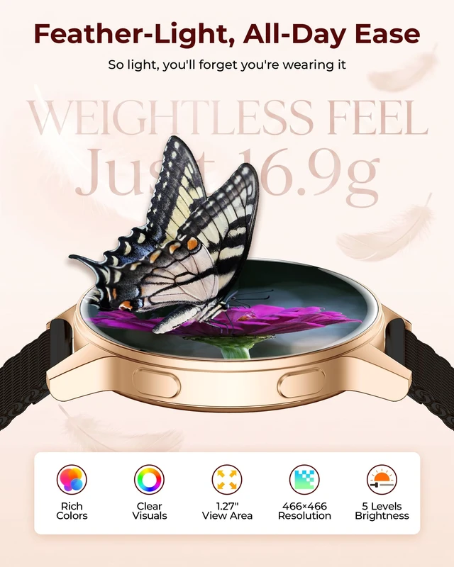 Alt view image 3 of 7 - Smart Watch for Women, 1.27" HD Fitness Tracker with 4 Bands & Necklace Gift Set, Heart Rate SpO2 Sleep Monitor, 120+ Sport Modes, Call & Notifications, Smartwatch for Android iPhone, 40mm Black Gold