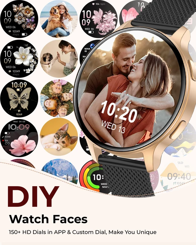 Alt view image 7 of 7 - Smart Watch for Women, 1.27" HD Fitness Tracker with 4 Bands & Necklace Gift Set, Heart Rate SpO2 Sleep Monitor, 120+ Sport Modes, Call & Notifications, Smartwatch for Android iPhone, 40mm Black Gold