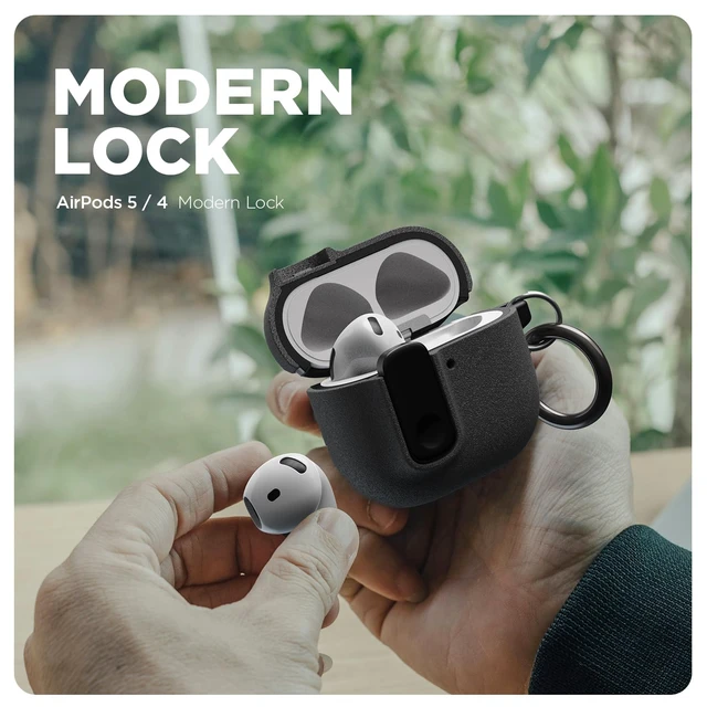 Alt view image 5 of 7 - Modern Lock for AirPods 5/4 Case - Sand Stone Secure Lock Design Rugged Protection AirPods 5/4 Case