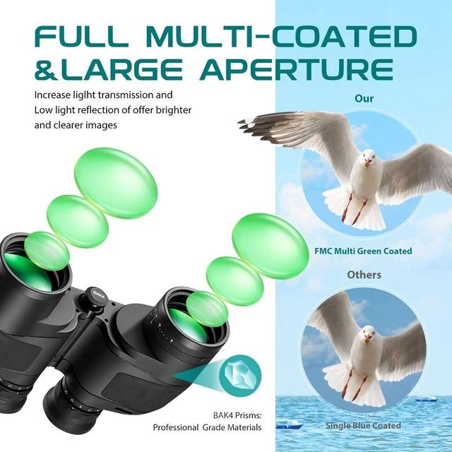Alt view image 4 of 7 - Waterproof Military 7x50 Marine Binoculars, Binoculars with w/Internal Rangefinder & Compass for Navigation,Boating(Black)