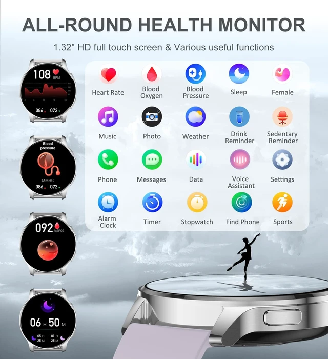Alt view image 6 of 7 - Smart Watch for Women (Answer/Make Call), Fitness Tracker for Android and iOS Phones Waterproof Smartwatch with 1.32" HD Full Touch Screen AI Voice Control Heart Rate Sleep Monitor Pedometer, Silver