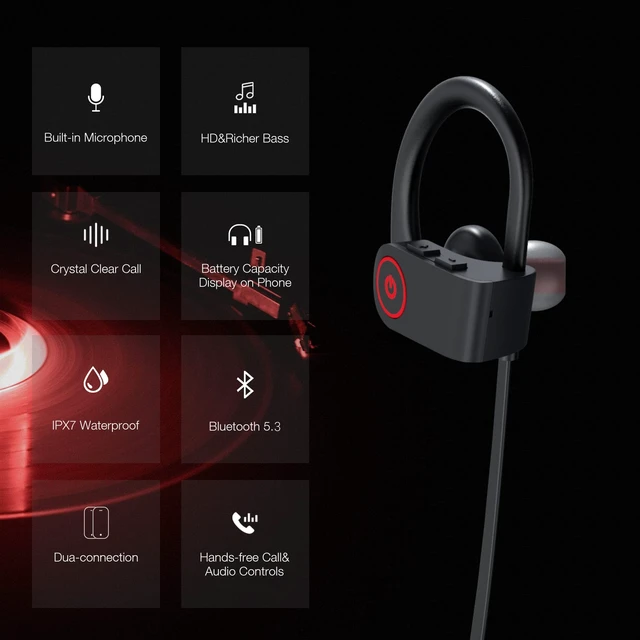 Alt view image 2 of 7 - Wireless Sport Headphones with IPX7 Waterproof Bluetooth V5.3, HD Bass+ Sound, 15H Playtime, Sound Isolation