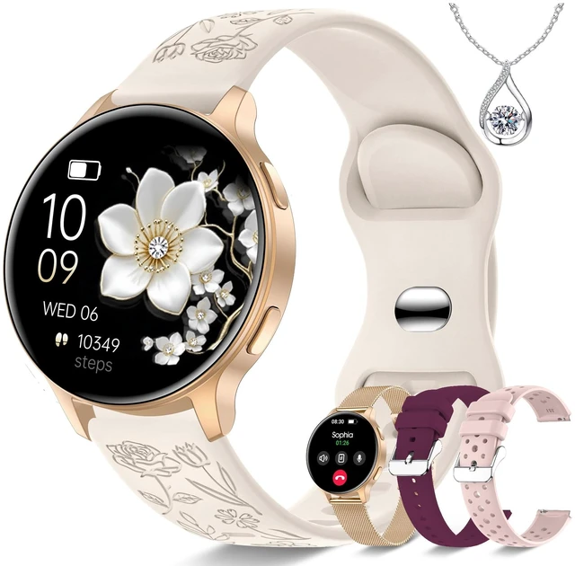 Main image of Smart Watch for Women, 1.27" HD Fitness Tracker with 4 Bands & Necklace Gift Set, Heart Rate SpO2 Sleep Monitor, 120+ Sport Modes, Call & Notifications, Smartwatch for Android iPhone, 40mm