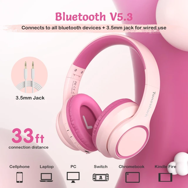 Alt view image 6 of 7 - Kids Bluetooth Headphones with ANC for School Travel Gift Wireless Over-Ear Headphones for Boys Girls, Foldable, Adjustable, Safe Volume, 40H Playtime, Mic for School Travel