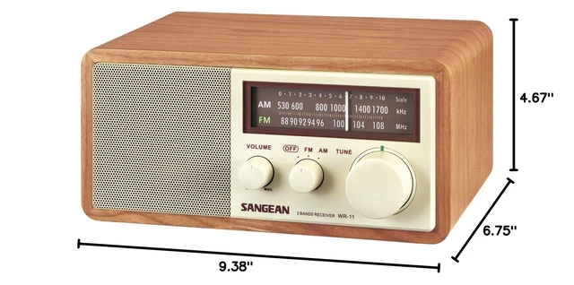 Alt view image 7 of 7 - WR-11 Wood Cabinet AM/FM Tabletop Analog Radio, Powerful Speaker